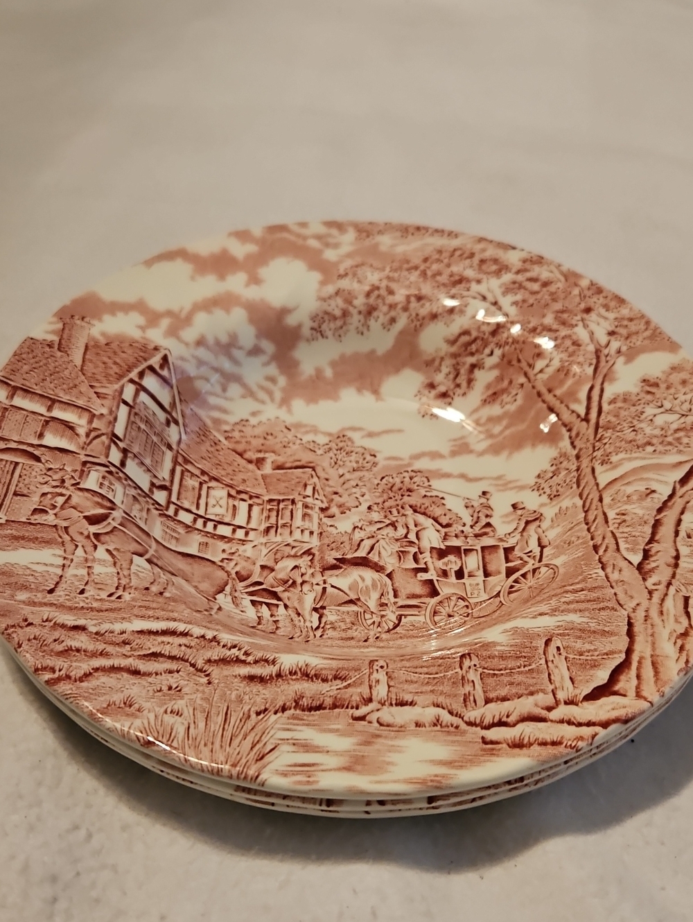 Vintage Royal Wessex Stage Coach Scene Soup Bowl Set Of 3